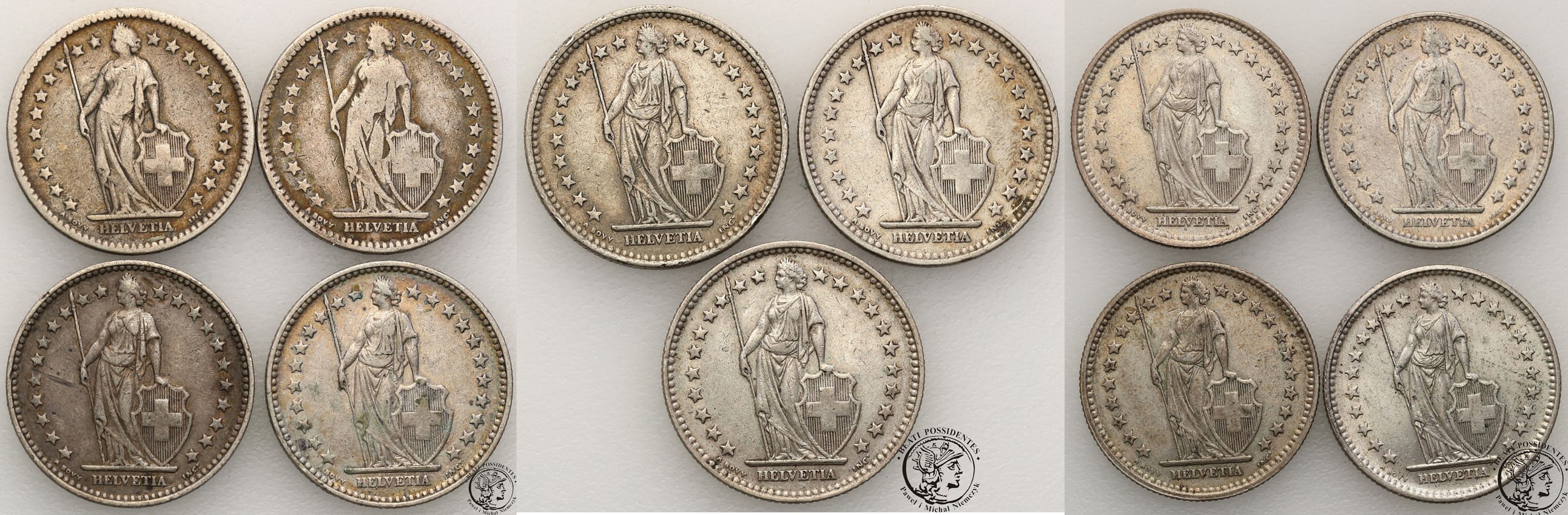 Szwajcaria. 2 franki zestaw 19 monet